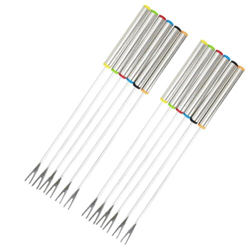 BAZEITFLOW 12pezzi Forchette Per Fonduta in Acciaio Resistente Per Barbecue e Dessert Manico Termoisolante in Colori Adatte Per Inserire e Prendere Cibo Come Fonduta Di Cioccolato Formaggio f
