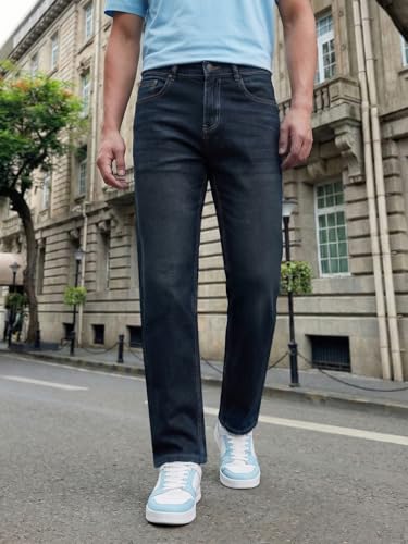 Image of Urbano Fashion Men's Relaxed Fit Washed Denim Jeans Non-Stretchable