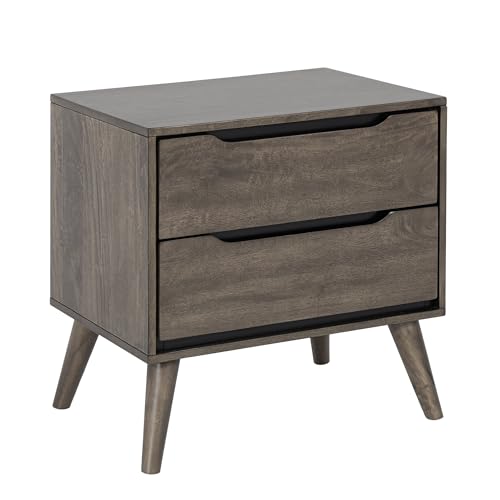 Night Stand Fully Assembled with 2 Drawers Mid Century Modern