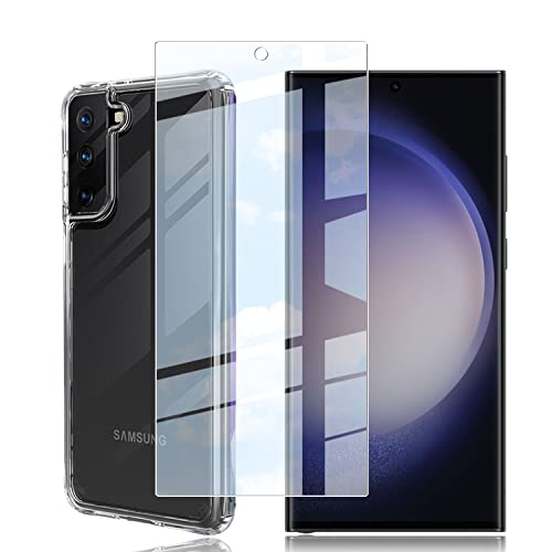 【1+1入り】Galaxy S23 Ultra フィルム 強化ガラス 液晶保護フィルム+透明 TPU ケース 日本旭硝子素材採用 ギャラクシー S23 Ultra SC-52D/SCG20 用の ガラスフィルム 硬度9H 耐衝撃 撥油性 高透過 飛散防止 Galaxy S23 Ultra 用の ケース クリア TPU 薄型 軽量 シェル スリム 携帯便利 散熱加工 (Galaxy S23 Ultra)