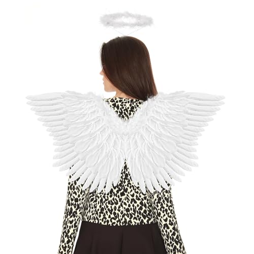 Loieryk Angel Wings and Halo for Adult Feather Angel Costume for Women Halloween Accessories White