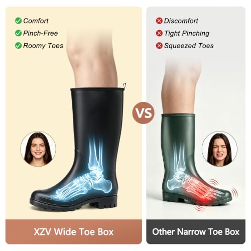 Image of XZV Wide Calf Rain Boots Women Waterproof PVC Rubber Boots