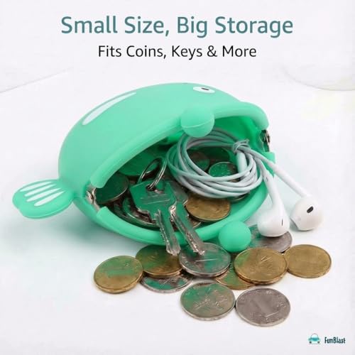 Image of FunBlast Cute Fish Shape Silicone Coin Purse for Kids & Adults - Mini Pouch for Coins, Earphones, Keys & Small Essentials, Aesthetic Pouches for Girls & Women - 12 X 9.5 X 3 Cm (Green)