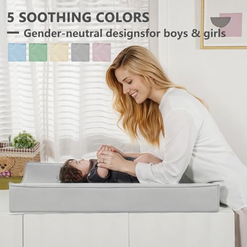 Vegan Leather Changing Pad Cover - 31\"X 16\" - Waterproof Wipeable, Extra Thick & Portable & Non-Slip Diaper Mat - Fits Standard Changing Tables for Baby Boy Girl (Gray) - Thumbnail 7