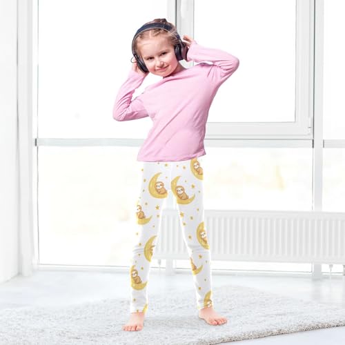 Vdsrup Girls Leggings Sloth Yellow Moon Kids Length Leggings Pants Athletic Yoga Pants Toddler Tights Trousers 4T4