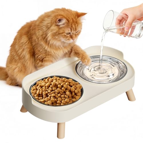 Katzennapf Erhöht 2 Edelstahl Katzennäpfe mit Spritzschutz Erhöhter Futternapf Katze geeignet für Wohnungskatzen & kleine Hunde Spülmaschinengeeignet Weiß