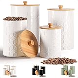 Kitchen Canisters for Countertop Set of 4 - Textured Iron Kitchen Canisters with Airtight Lids - Flour Sugar Canister Set - Flour and Sugar Containers Farmhouse - Coffee Jar for Counter - White Jar x4