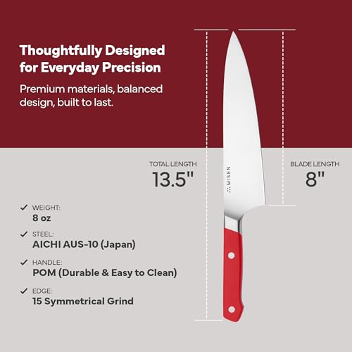 Image of Misen 8 Inch Chef Knife, AUS-10 Japanese Stainless Steel - Red
