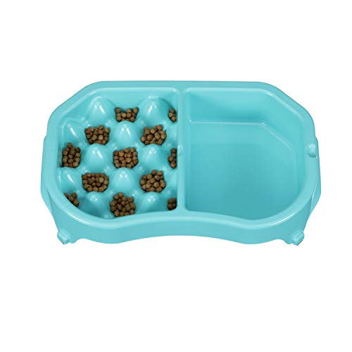 Neater Pet Brands Chargeur Lent - Fun, en Bonne santé, sans Stress écuelle pour Chien Aide à arrêter ballonnement prévient l'obésité améliore la Digestion (Double Diner, Aquamarine)
