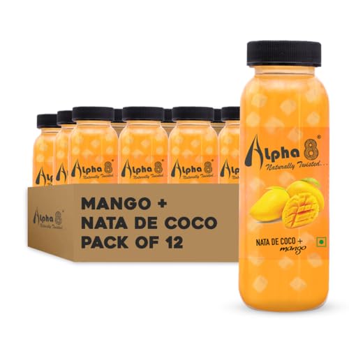 Image of ALPHA 8 FRUIT Juice with NATA De Coco Coconut Cubes Natural Energizer & Immunity Booster, Healthy Juice, High Fiber, Real Natural Taste (Mango Juice, Pack of 12)