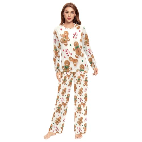 Fustylead Christmas Gingerbread Man and Candy Cane Unisex Pajama Sets Two Piece Long Sleeve Soft Sleepwear for Men & Women3