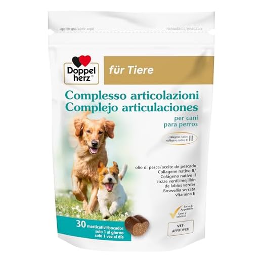 Doppelherz Complejo Articulaciones para Perros, Ayuda Al Metabolismo En Caso De Osteoartritis con omega-3, colágeno, mejillón en polvo, Boswellia serrata y vitamina E, 30 Bocados