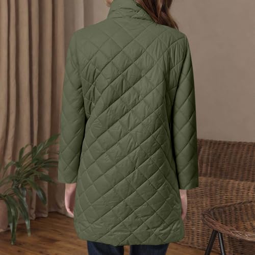 Cozy Green Puffer Jacket for Women - Lightweight, Zip-Up Comfort with Stand Collar - Image 8