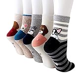 MAKFORT Lustige Socken Damen Mädchen Tier Muster Niedlich Baumwolle Sneaker Socken Kuschelsocken Damen Warme Socken Frauen Thermal Lässige Socken 5 Paar