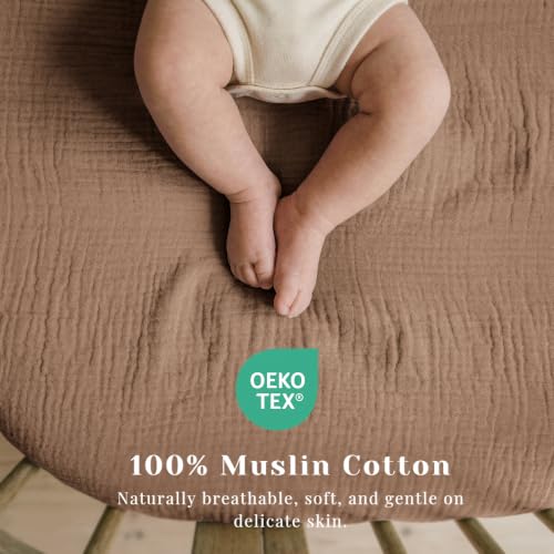 Image of 3 Pack Muslin Bassinet Fitted Sheets for Bedside Sleepers | Soft Cotton Baby Sheet Set Compatible with Baby Delight for Boys and Girls, Dream On Me, AMKE and Other Rectangle Mattresses