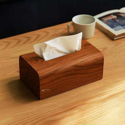 Image of Wooden Tissue Box| Rosewood Napkin Box| Tissue Holder Organizer for Table, Home, Office, Car| Rectangular Facial Paper Cloth Storage Case| Dispenser (9X5 Inches, Rosewood Edgy)