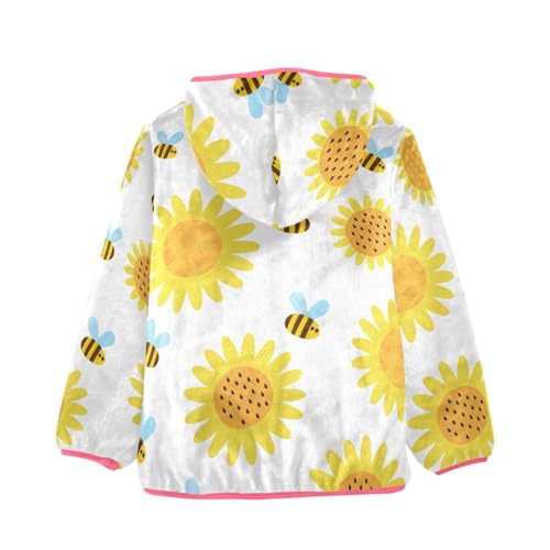 OTVEE Flying Bees Yellow Sunflowers Kids Hoodie Jacket Fall Spring Full Zip Warm Outwear Coat2