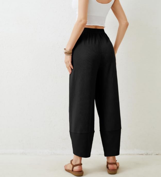 Womens Baggy Pants Casual Elastic Waisted Palazzo Harem Wide Leg Pants with Pockets3