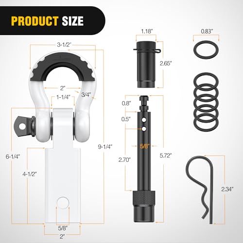 Image of Nilight Anti-Theft Shackle Hitch Receiver 2Inch 45000 LBs Breaking Strength 3 /4 inch Anti-Theft D Ring Shackle 5 /8 inch Trailer Hitch Lock Pin Heavy Duty Solid Towing Kit for Trucks Off Road (White)