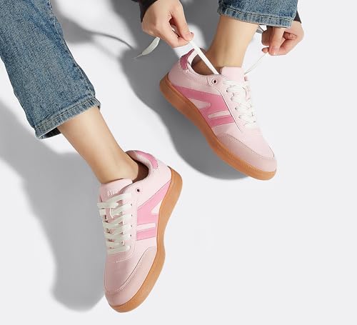 Image of LUCKY STEP Women Classic Retro Gum Sole Fashion Sneakers Casual Tennis Skate Shoe Genuine Leather Walking Footwear Anti Slip Trainers