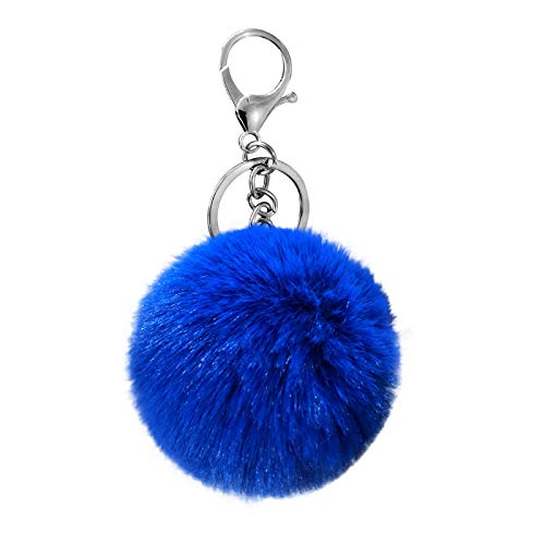 Blue Fur Ball Pom Pom Keychain