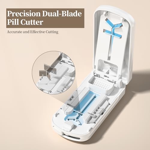Image of Daviky Pill Cutter Splitter for Small & Tiny Pills, Dual Safety Blades | Adjustable Centering Slot, Precise 1 /2 1 /3 1 /4 Tablet Cutter, Built-in Storage, Portable & Senior-Friendly