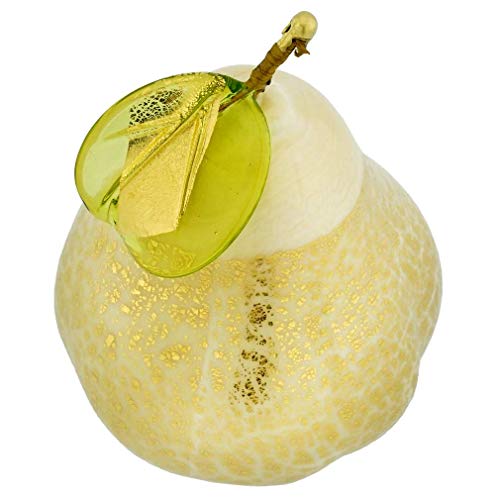 Glassofvenice Murano Glass Pear Figurine - White And Gold #TOP2