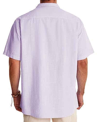 Image of Alimens & Gentle Mens Linen Shirts Cotton Hawaiian Shirts Short Sleeve Button Down Shirts Casual Summer Beach Tops