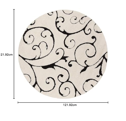 Image of Handwoven Microfibre 3D Rug for Living Room (Ivory & Black, 4 X 4 Feet (Round), Microfibre)