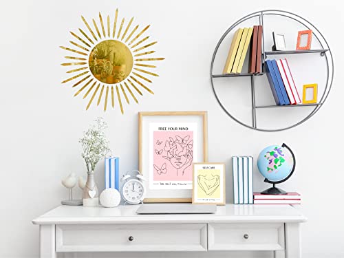 Juju's Vibes Cute Preppy Sun Mirror Wall Decor For Teen Girls Bedroom, Dorm Room, Preppy Mirror Decor, Aesthetic Gold Preppy Decorative Mirror Sticker Acrylic 15 Inch #TOP1