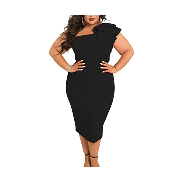Mokoru-Womens-Sexy-Ruffle-One-Shoulder-Sleeveless-Bodycon-Party-Club-Midi-Dress Mokoru Women's Sexy Ruffle One Shoulder Bodycon Elegant Cocktail Party Midi Dresses, Large, Black