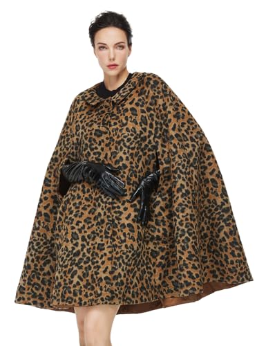 Women Wool Blend Cape Coat with Pockets Vintage Idyllic Single-Br...