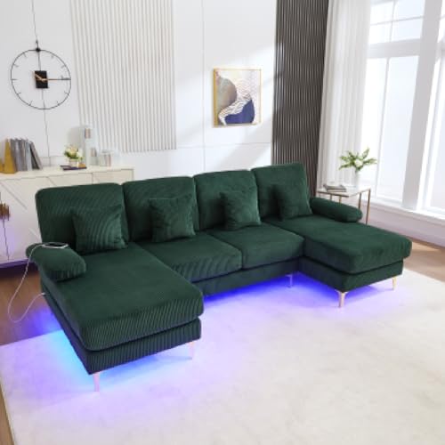 Ligterra Sofa mit Schlaffunktion, U-Form Wohnlandschaft Eckcouch mit Abnehmbarem Bezug mit LED Ambientebeleuchtung & der USB-C, Ecksofa für Wohnzimmer & Schlafzimmer (BxTxH) 265x135x88cm (Dunkelgrün) Ligterra Sofa mit Schlaffunktion, U-Form Wohnlandschaft Eckcouch mit Abnehmbarem Bezug mit LED Ambientebeleuchtung & der USB-C, Ecksofa für Wohnzimmer & Schlafzimmer (BxTxH) 265x135x88cm (Dunkelgrün)