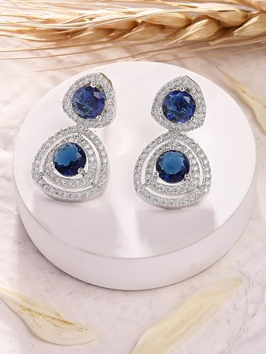 Image of Karatcart Silver Tone Green American Diamond Drop Earrings for Women