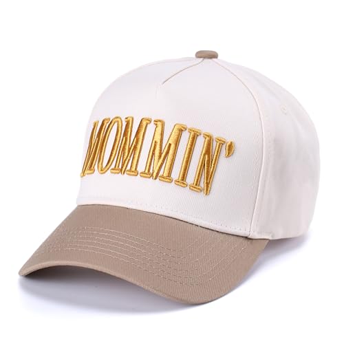 Image of Vintage Two-Tone Trucker Hat Adjustable Baseball Cap with Mommin Embroidery Ponytail Fit Unisex Outdoor Casual Headwear