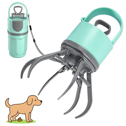 Hundekot Schaufel mit Tütenspender 6 Klauen Hundekot Greifer Berührungslos Tragbarer Kot Greifer mit Lanyard Hundekotzange Hundekotaufnehmer für Alle Hunderassen Outdoor Spaziergängen