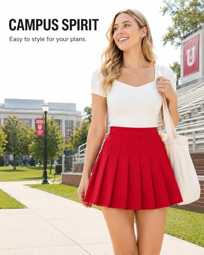 Image of Shestellar Pleated Skirts for Women High Waist A-Line Mini Tennis Skater Skirt Casual Basic School Uniform Cheerleader