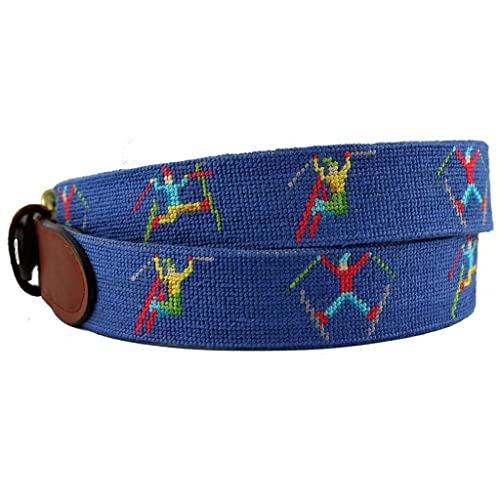 Ski Tricks Needlepoint Belt in Blue by Smathers & Branson