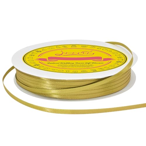 Image of Double Face Gold Satin Thin Ribbon 1 /8 inch X 100 Yards Polyester Gold Ribbon for Gift Wrapping Very Suitable for Weddings Party Hair Bow Invitation Decorations and More