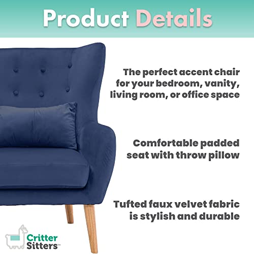 Critter Sitters Teen Wingback Accent Chair With Lumbar Pillow | Faux Wooden Legs, Navy Velvet #TOP3