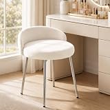 Hellove Cute Schminktisch Hocker, Kleiner Samt Schminkstuhl Armloser mit gewölbter Sitzfläche & Silber Metallbeinen, Sitzhocker Fußhocker Makeup-Hocker Stool für Schlafzimmer Wohnzimmer, Beige