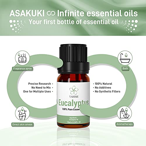 Asakuki Eucalyptus Essential Oil, Natural Therapeutic Grade Oils For Diffuser For Home-10Ml,Yahime Infinite Series #TOP2