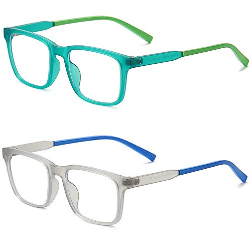 Melrose Kids Blue Light Blocking Glasses, Computer Gaming TV Glasses for Boys Girls Age 7-12Anti Glare & Eyestrain (grey+green)
