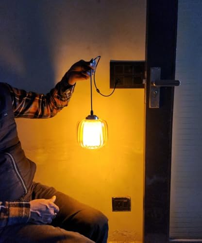 Image of Modern Glass Hanging Pendant Light with E27 Holder | Warm Yellow Glow Decorative Ceiling Lamp for Living Room, Bedroom, Dining Area, Cafe & Restaurant