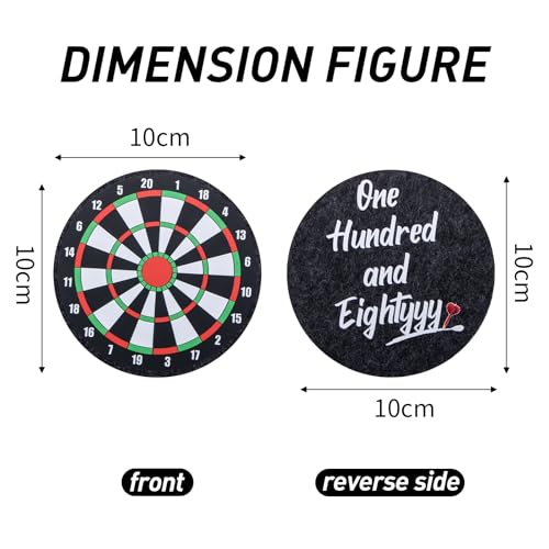 6 Stück Filzuntersetzer Rund, Lustige Darts Geschenke für Männer, Dartfans, Dart Zubehör, Accessoires, Filz Untersetzer für Gläser mit Spruch und Dartscheibe, Glasuntersetzer und Bierdeckel Pappe