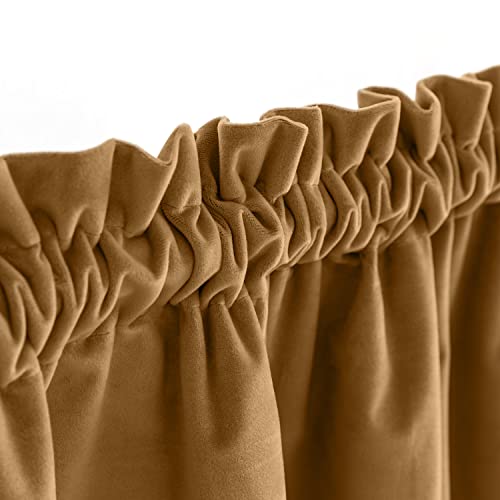 Lazzzy Gold Velvet Valance Blackout Thermal Insulated Scalloped Valance Small Short Wave-Shaped Window Curtain For Bedroom Living Room 18 Inch Curtain Valance Rod Pocket 1 Panel Gold Brown #TOP2