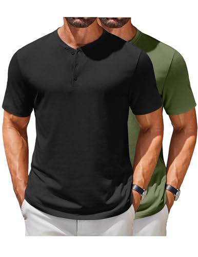 COOFANDY Men's Henley Shirts Short Sleeve Casual Summer Basic T Shirt Soild Button Tee Top