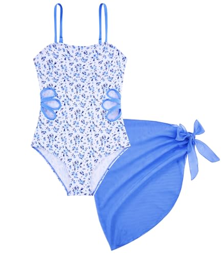 Image of Girls One Piece Swimsuit Bathing Suit with Cover Up Size 7-16
