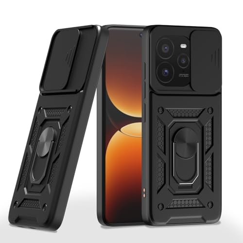 Image of Outlouders Back Cover for Realme GT 7 Pro 5G | D10 Tough Armor 360 Protection Case with Sliding Camera Shield & Ring Holder Stand Bumper Case (Black)