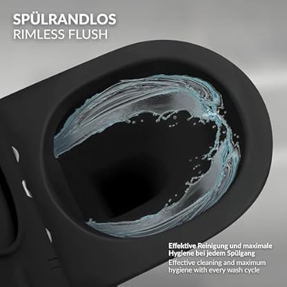 ECD Germany Hänge-WC lang, spülrandlos, schwarz matt, Wand-WC mit WC-Sitz abnehmbar aus Duroplast Softclose Absenkautomatik, Tiefspüler langer Ausladung 52 cm, Toilette aus Sanitärkeramik, Tiefspül-WC – Bild 6